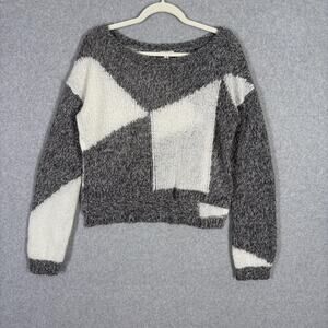 BP Sweater Medium Cream Color Block‎ Marled Crop High Low Slit Sides Streetwear